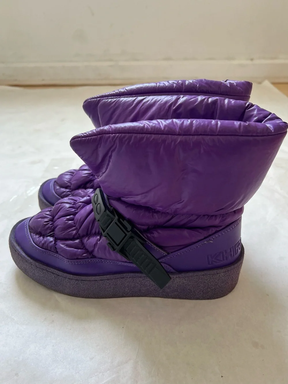 KhrisJoy Puff Padded Quilted Ankle Shiny Snow Boots Purple Size 39 US 9